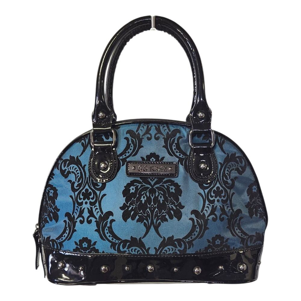 GG Rose Damask Madame Teal Blue Black Patent Leather Gothic Purse - Picture 6 of 8